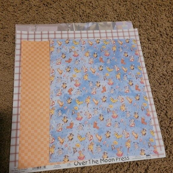 Memory kit paper Scrapbook paper plaid, dogs cats raining peach blue 4/$25 sale - Picture 12 of 16